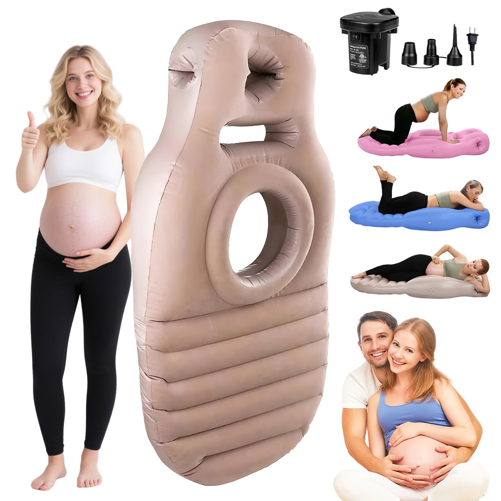 Inflatable Pregnancy Pillow for Sleeping: Full-Body Maternity Pillow with Delly/Head Holes for Pregnant Women - Comfort for Stomach & Side Sleepers (Khaki)-picture-34