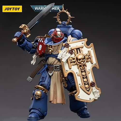 Miniatura 4 de JOYTOY 118 Warhammer 40,000 Figura de acción Ultramarines Bladeguard VeteranBrother Sergeant Proximo Anime Collection Modelo (5 pulgadas)