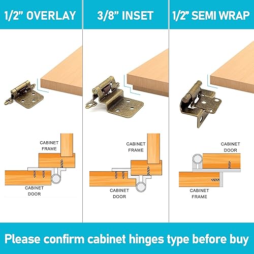 Miniatura 2 de Bisagras de puerta de gabinete de latón antiguo de 38 pulgadas, paquete de 20 (10 pares) de bisagras de gabinete de cocina con cierre automático