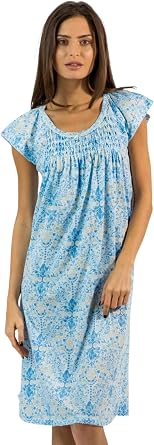 Casual Nights Womens Smocked Lace Short Sleeve Nightgown