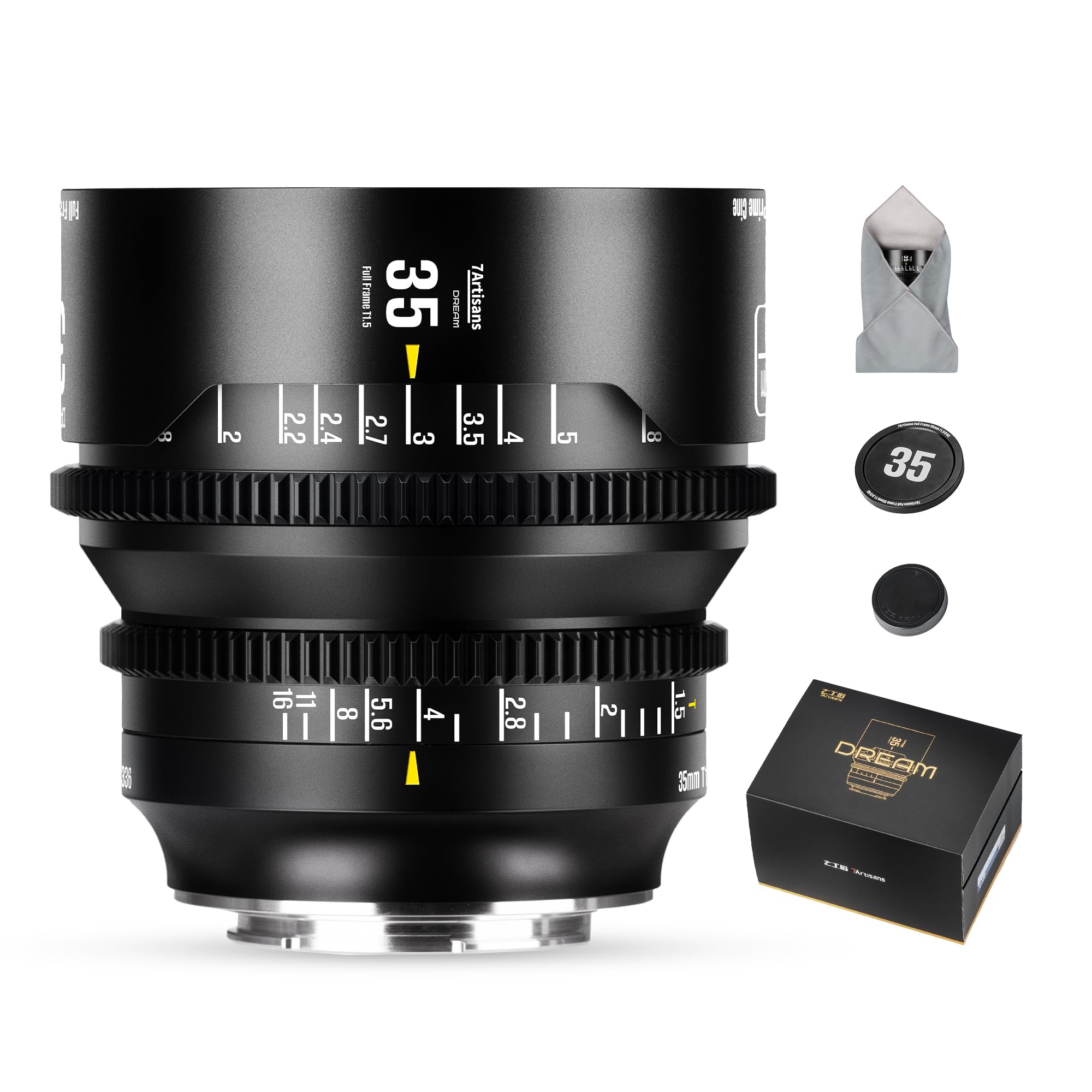 7artisans 35mm T1.5 Dream Series Obiettivo Cinematografico Professionale, Grande Apertura, Full-Frame, compatibile con Sigma FP, Panasonic S1 S1H S5, Leica SL SL2, Nero