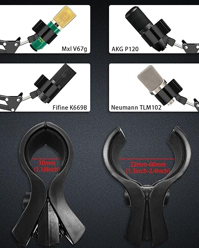 Miniatura 5 de Soporte de clip de micrófono mejorado, soporte de micrófono ajustable universal para todos los tamaños de micrófonos de 1.260 in a 2.362 in, con