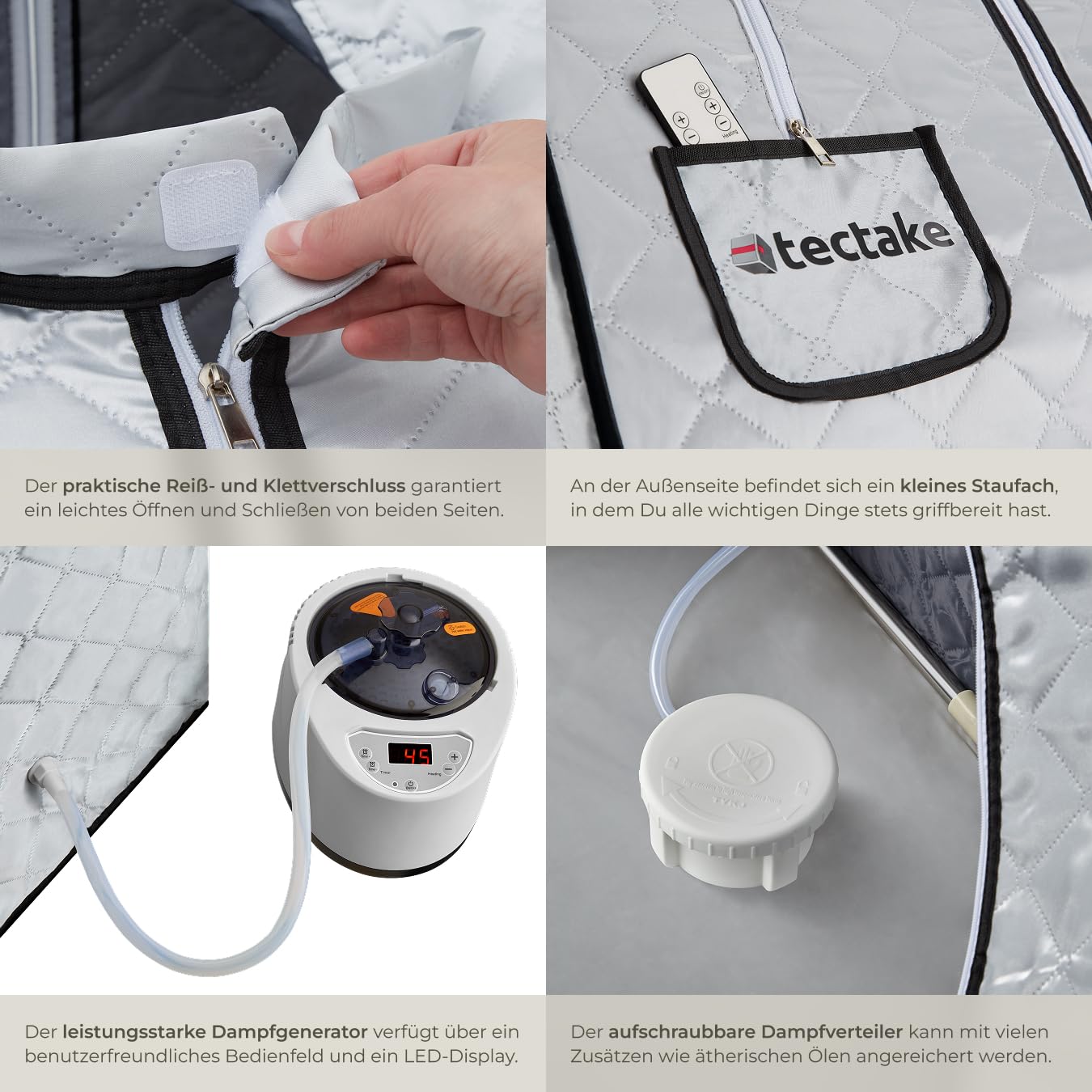 tectake® tragbare Dampfsauna für Zuhause mit 15 Temperaturmodi und Timer, Sauna Zelt für Zuhause, Zeltsauna mit Ofen/Dampfgenerator, Mini Sauna, Wellness für Zuhause, Heimsauna - Silbergrau