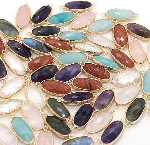 Miniatura 7 de Colgantes de piedra natural, conectores de piedras preciosas, eslabones de collar de forma ovalada, amazonita, amatistas de cristal de cuarzo rosa,