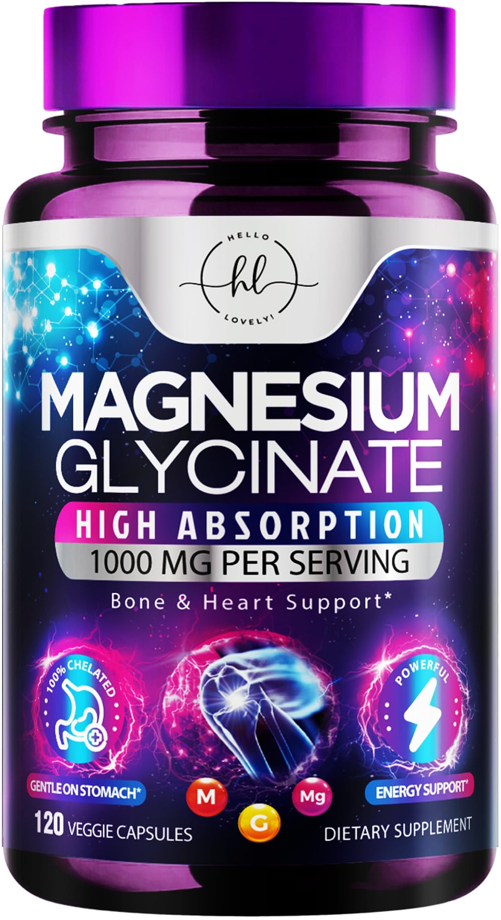Magnesium Glycinate Supplement - 100% Chelated & Purified - to Support Sleep, Heart Health, Muscles, & Bone Strength - Gentle, High Absorption Magnesium Formula - Vegan, Bottled in USA - 120 Capsules 120 Count (Pack of 1)