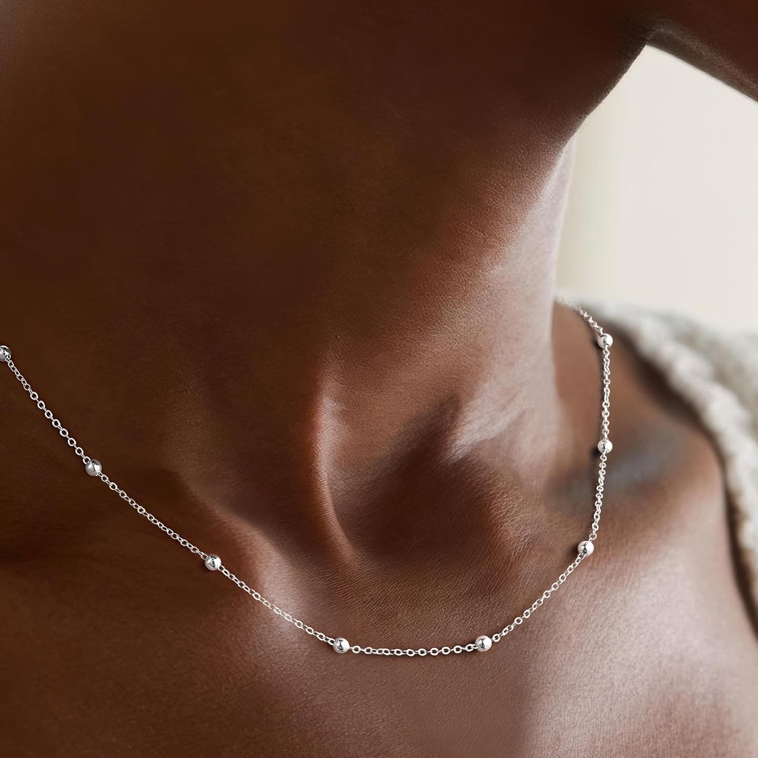 IEFWELL Solid 925 Sterling Silver Chain Necklace for Women, 1.6mm Satellite Bead Chain Necklace Shiny Sturdy Hypoallergenic Chain Necklaces, 16/18/20/22/24 Inches Dainty Silver Jewelry for Women 20 Inch image 5 of 9 B0FH9M4DX1