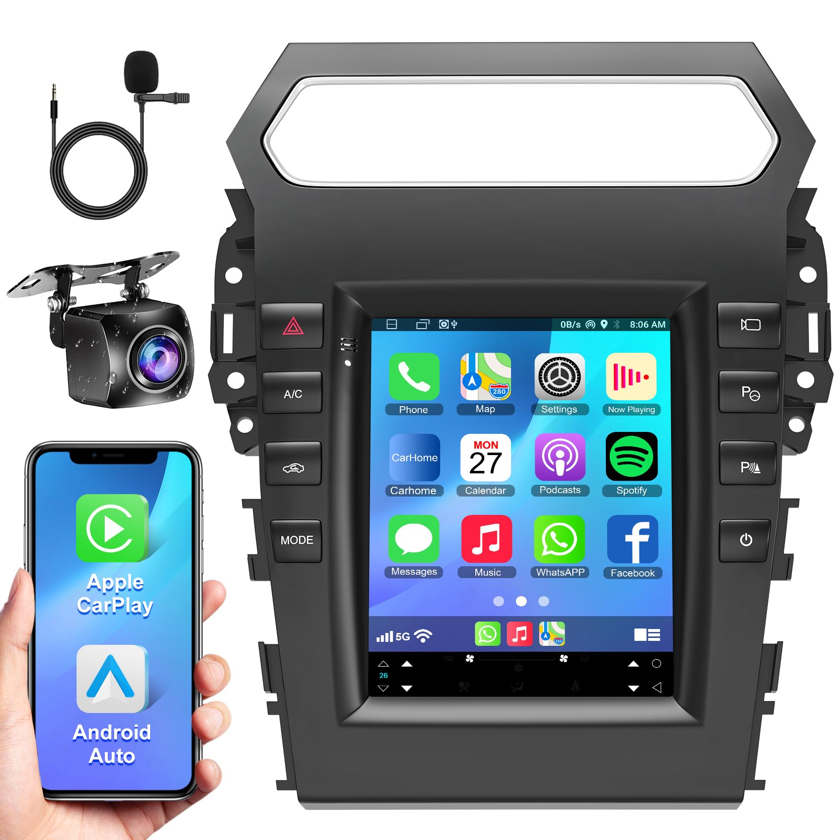 4G+32G Car Stereo Android 13 for Ford Explorer 2011-2019, 9.7 Inch IPS Touch Screen Car Radio with Wireless Carplay/Android Auto,GPS, WiFi, Bluetooth,FM, Support OBD2/DVR/DSP