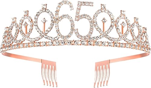 Miniatura 3 de BRT Bearingshui Fabulosa tiara para mujer, corona y banda de oro rosa para fiesta de cumpleaños 65