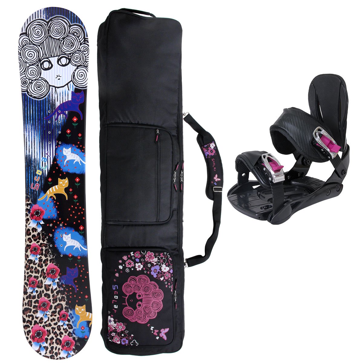 Scolar スノーボード 花柄142cm Amazon | SC_3set_CAT BLK2 141cmサイズ ScoLar(スカラー