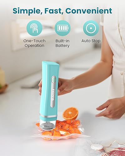 Miniatura 4 de FEPPO Sellador al vacío para alimentos con tanque de agua visible, máquina selladora al vacío compacta de mano con 30 bolsas reutilizables para