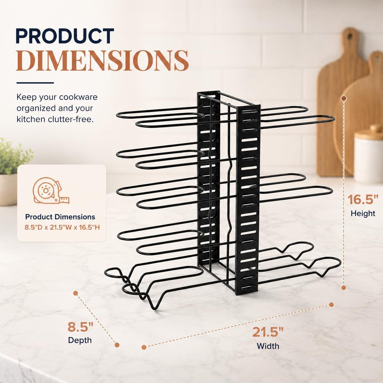 Pots And Pans Organizer Rack - 4 Tier Cookware Organizer - Adjustable Pot and Pan Storage Holder - Metal Kitchen Cabinet Rack for Pots, Frying Pans, Lids, and Countertop Organization