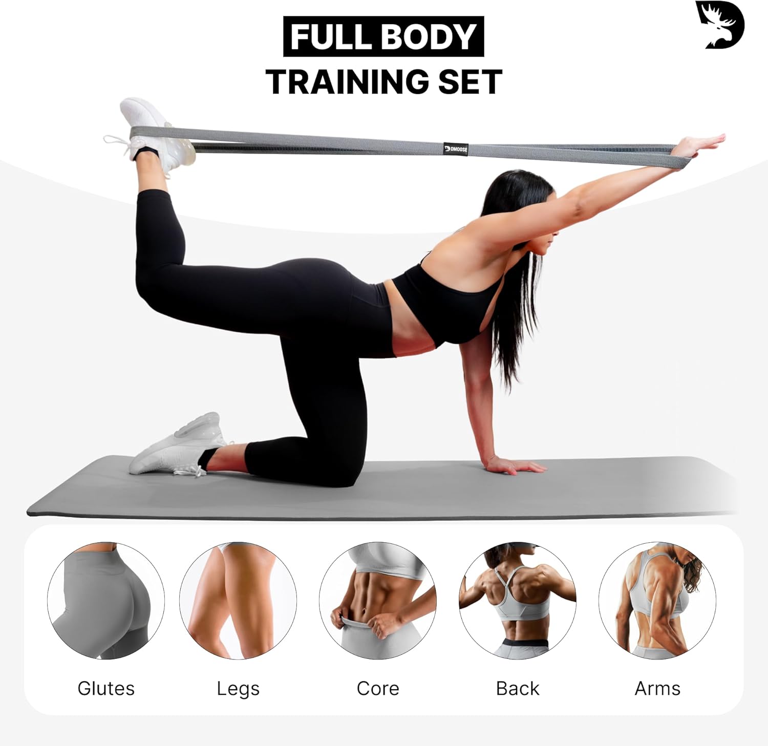 DMoose Fitness Fabric Resistance Bands for Full Body Exercises - Non-Slip Thick Cloth Stretch Band for Squats, Lunges & Bicep Curls - Long Resistance Bands for Working Out - Booty Band for Men & Women