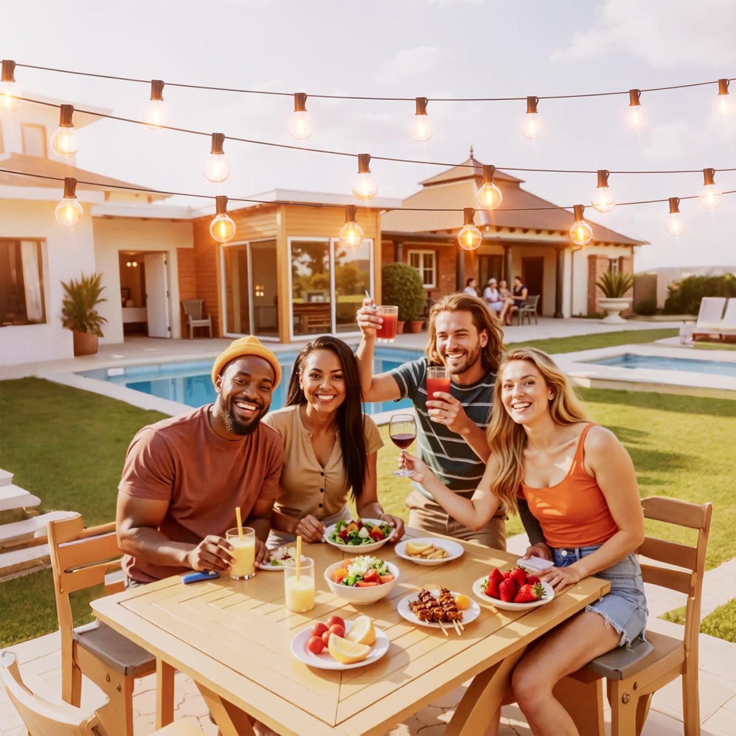 Svater Outdoor Led String Lights 75 FT + 60 FT Patio Globe Lights with 32 Plastic G40 Bulbs