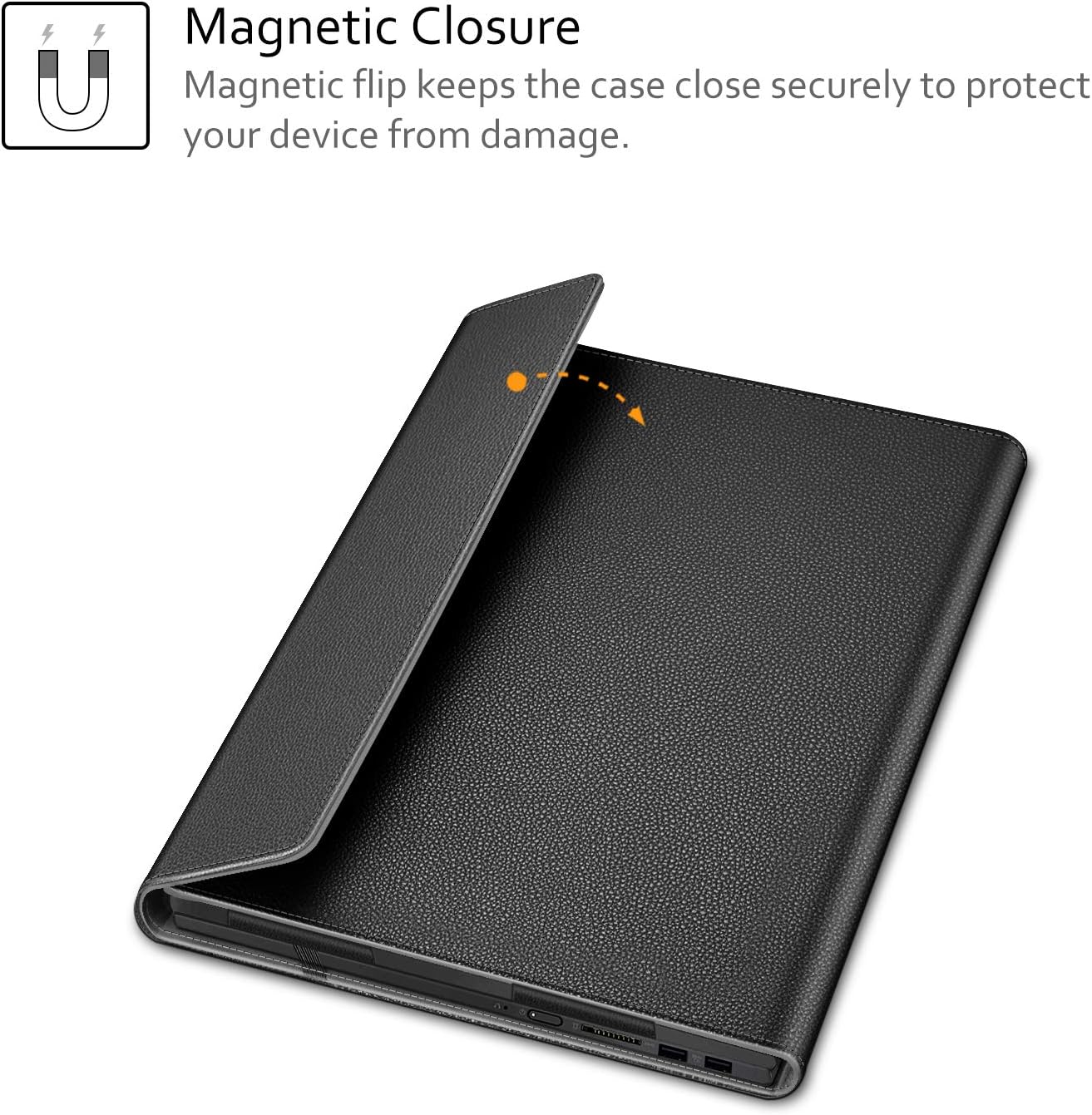 CaseBot Sleeve Case for 14" Lenovo Flex 14 / Lenovo Flex 5 14 1470 / Lenovo Flex 6 14 / Lenovo Ideapad C340 14 / ASUS Chromebook CX1 CX1400 - Premium PU Leather Portfolio Book Cover, Black
