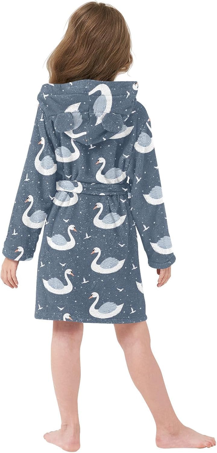 senya Duck and Dark Background Toddler Hooded Bathrobe Kids Soft Plush Bath Towel Robes for Boys Girls 2-12 Years