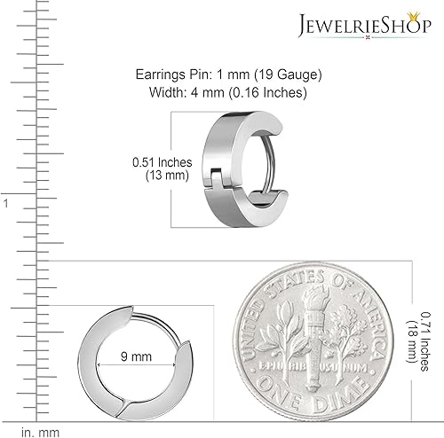 Miniatura 3 de JewelrieShop Juego de joyas para hombre, aretes colgantes con bisagras, acero inoxidable, hipoalergénicos, aretes de aro urbanos