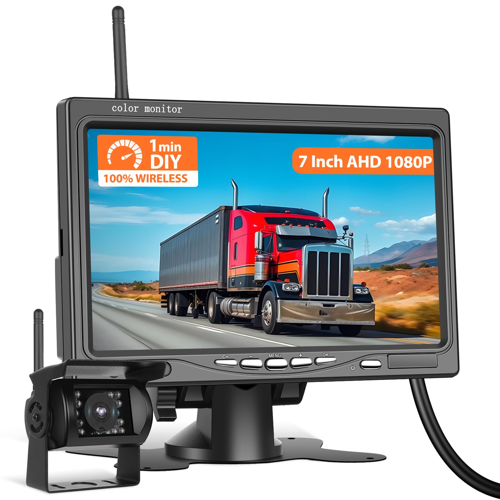 Cámara de reversa inalámbrica Motorsi de 7 Pulgadas, Pantalla HD 1080P, visión Nocturna e Impermeable IP68, Sistema de reversa para Autos, SUV, Furgonetas, camionetas y Camiones, visión Trasera BSD