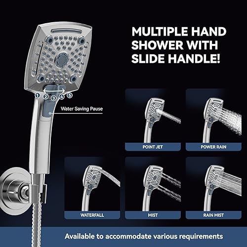 Miniatura 3 de ELLO&ALLO Cabezal de ducha de lluvia con rociador de mano, combo de cabezal de ducha de lluvia con manguera de 60 pulgadas, juego de cabezal de