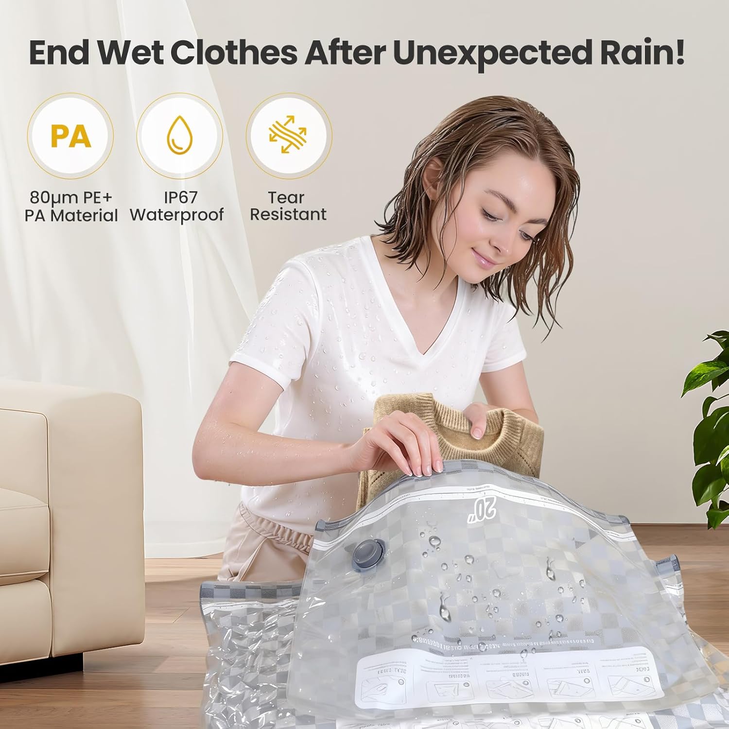 Vacuum Bags for Travel with Rechargeable Digital Display air Pump,15 PCS Combo Travel Size Vacuum Seal Bags for Luggage and Suitcase,Space Saver for Clothes,Home Storage - Image 3