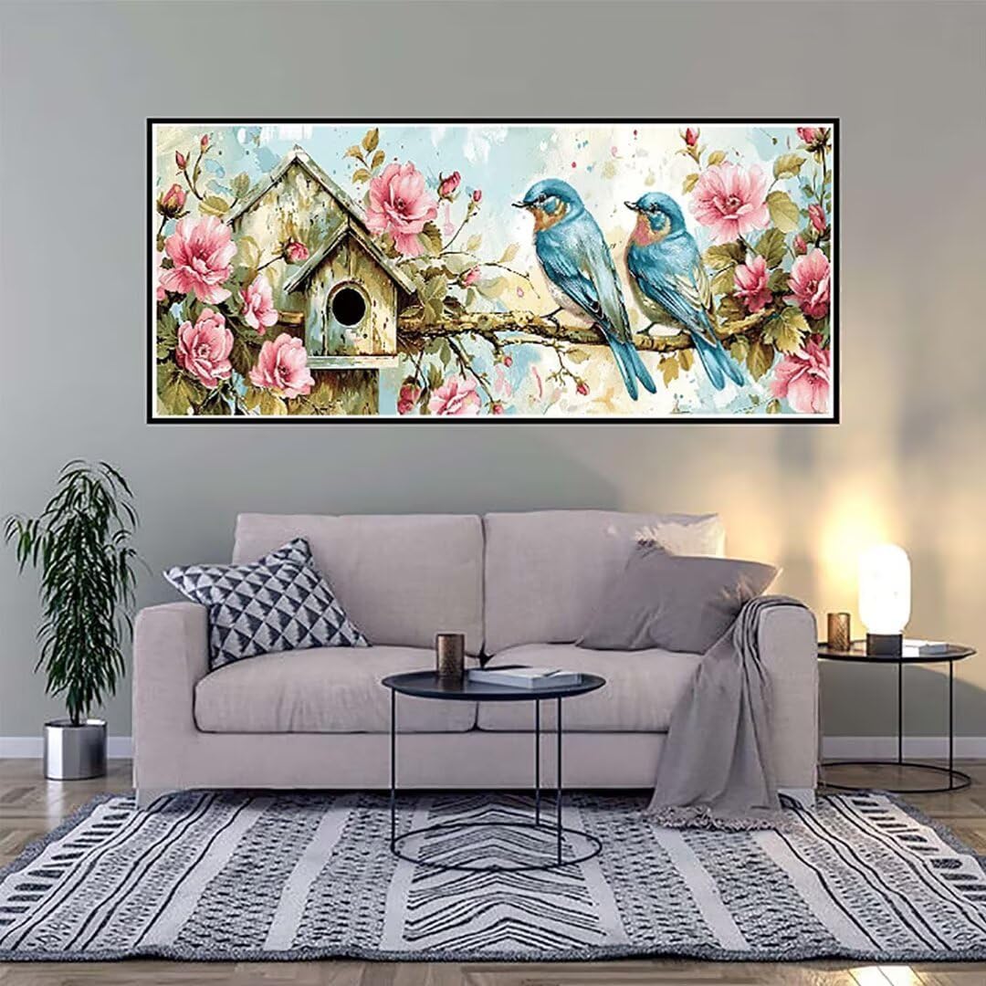5D Diamond Painting Flower Diamond Art Kits for Adults, Bird Diamond Art Kits, Square Drill Diamond Painting, DIY Full Drill Diamond Dots Gem Painting Crafts for Adulte, Home Wall Decor 16x32in M-1