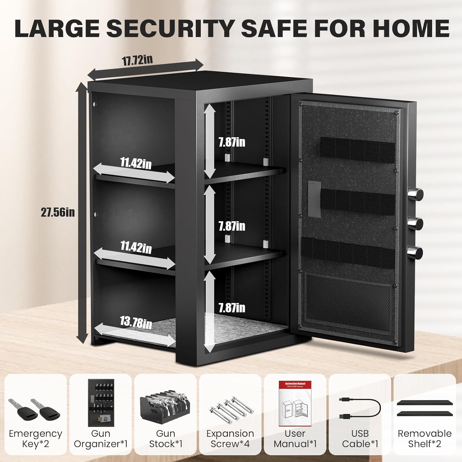 Diagram showing all included components of the safe