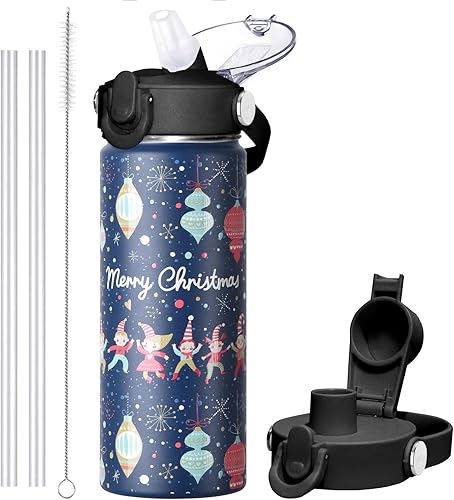 Sendestar Botella de agua de acero inoxidable de 12 onzas, 24 onzas, 32 onzas, 40 onzas o 64 onzas, con una tapa con popote o boquilla, mantiene los