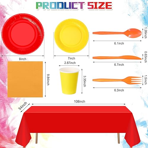 Miniatura 5 de Tegeme 258 piezas de suministros de fiesta arcoíris para 36 invitados, incluyen platos de papel coloridos, tazas, servilletas, tenedores de