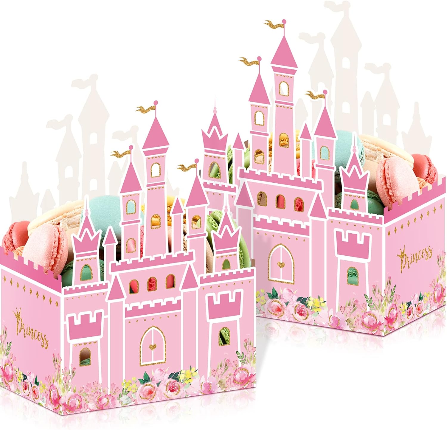 Outus 24 Pieces Princess Castle Party Favor Candy Boxes Pink Princess Goodie Bags Castle Favor Gift Bags for Wedding Kids Birthday Party Supplies Baby Shower Decorations 6.4 x 2.4 x 4.1 Inches