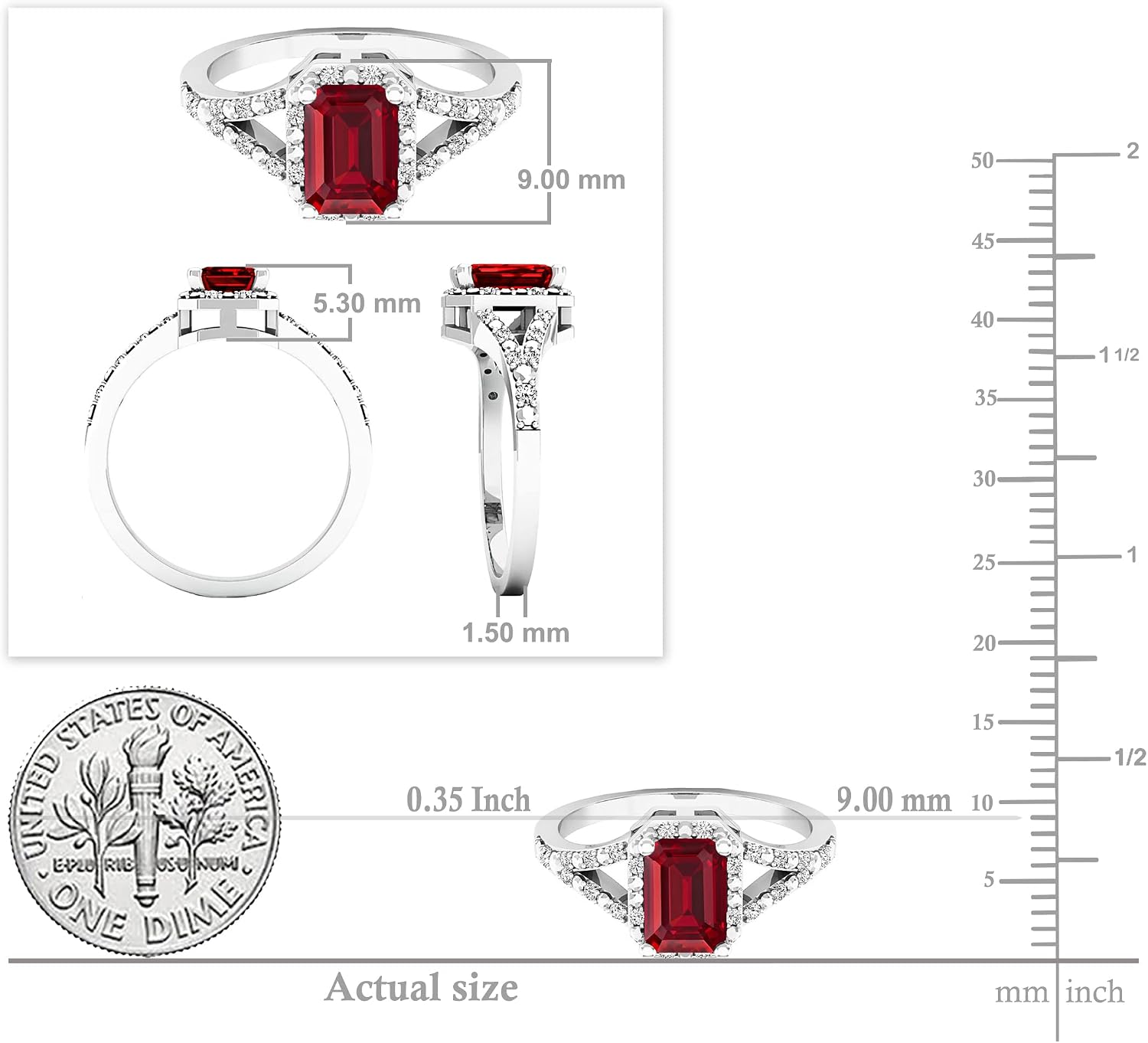 Dazzlingrock Collection 7x5mm Emerald Shape Lab Created Gemstone & White Natural Diamond Split Shank Engagement Ring for Women in 925 Sterling Silver