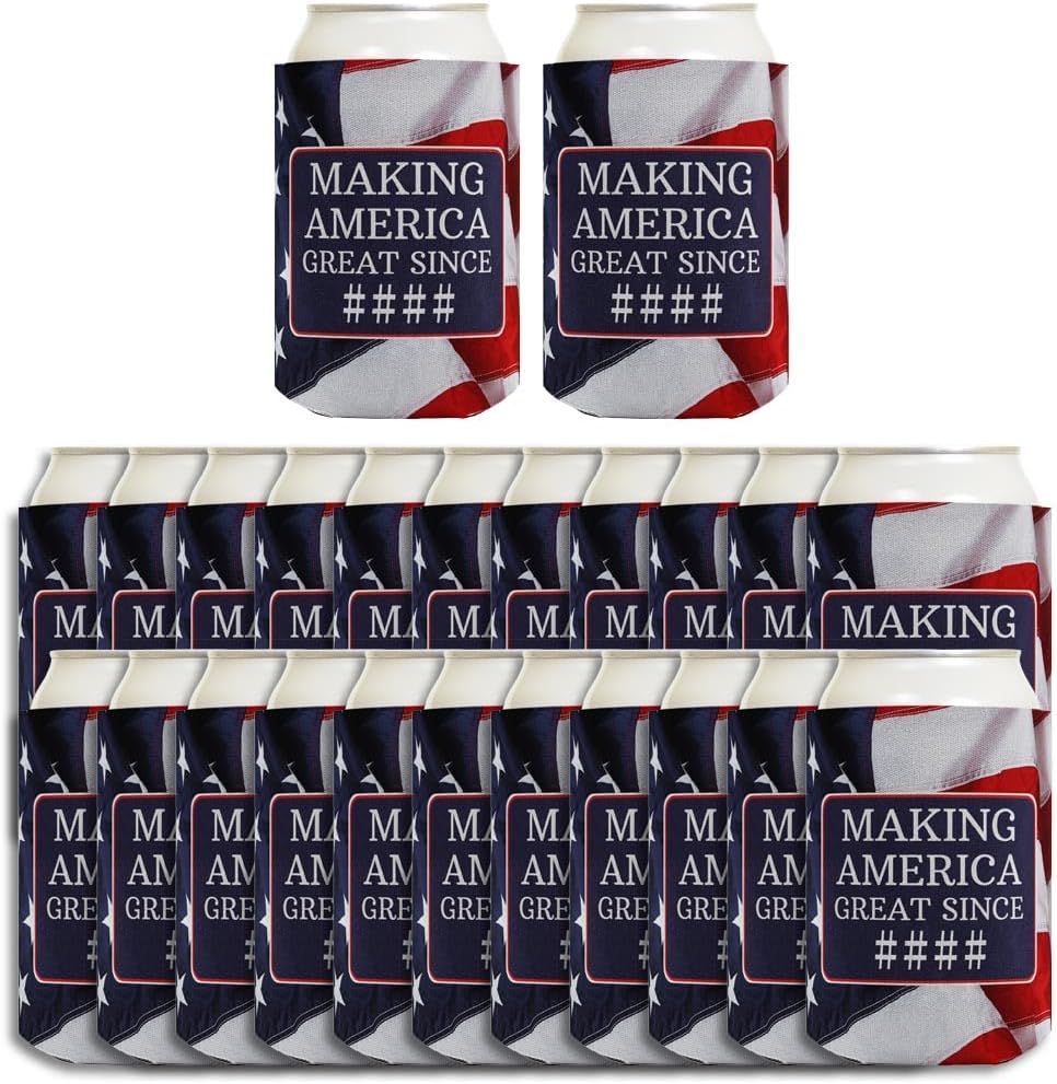 Personalized Birthday Favors Making America Great Since Your Birth Year American Flag 24-Pack Personalized Can Drink Thermocoolers Party Pack