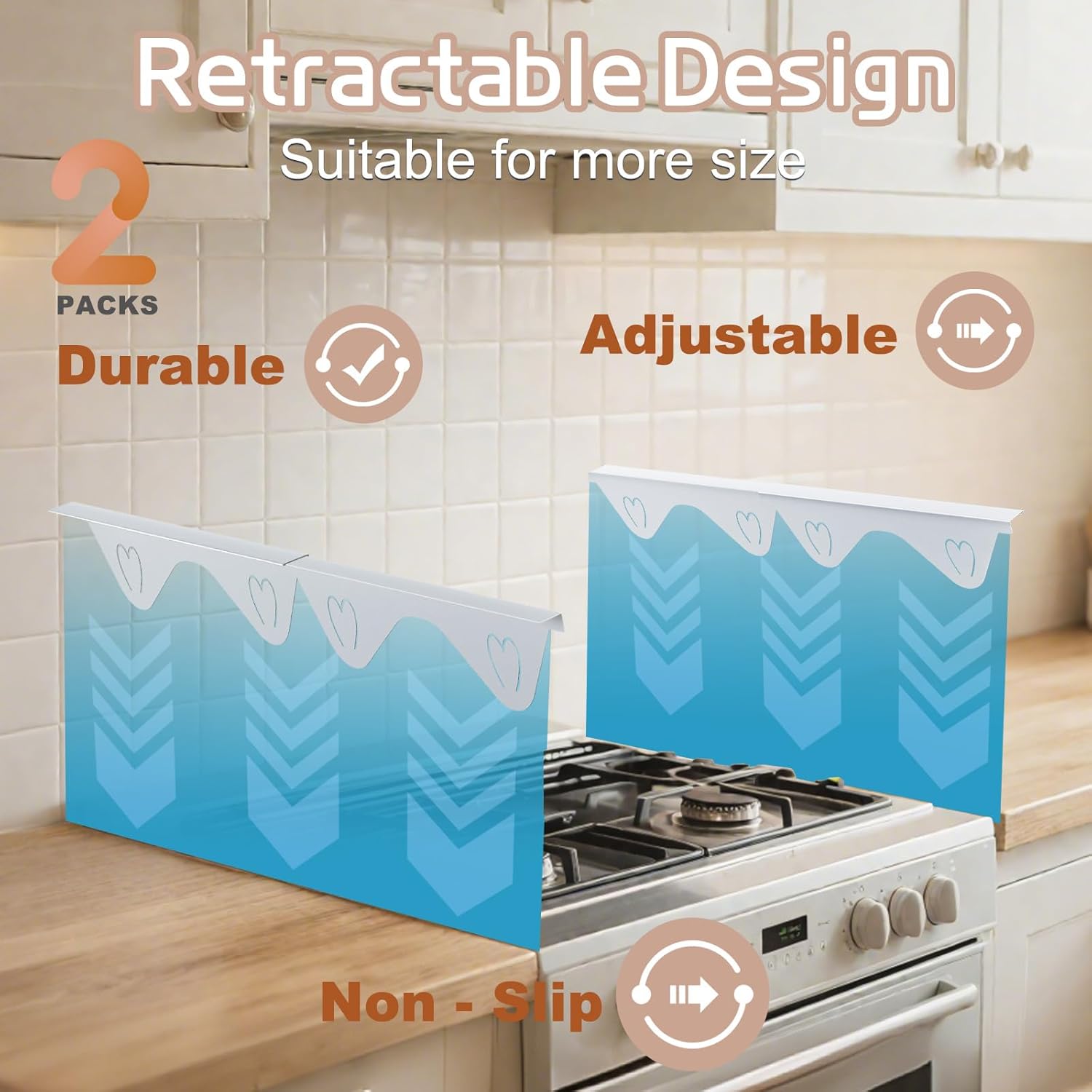 Stainless Steel Stove Gap Covers, Stove Gap Filler, Oven Gap Filler, Range Trim Kit in Kitchen, JessWednes 2 PCS Extendable Guard 13.8" to 27.5", Width 0.79", Heat Resistant and Easy to Clean (WHITE)