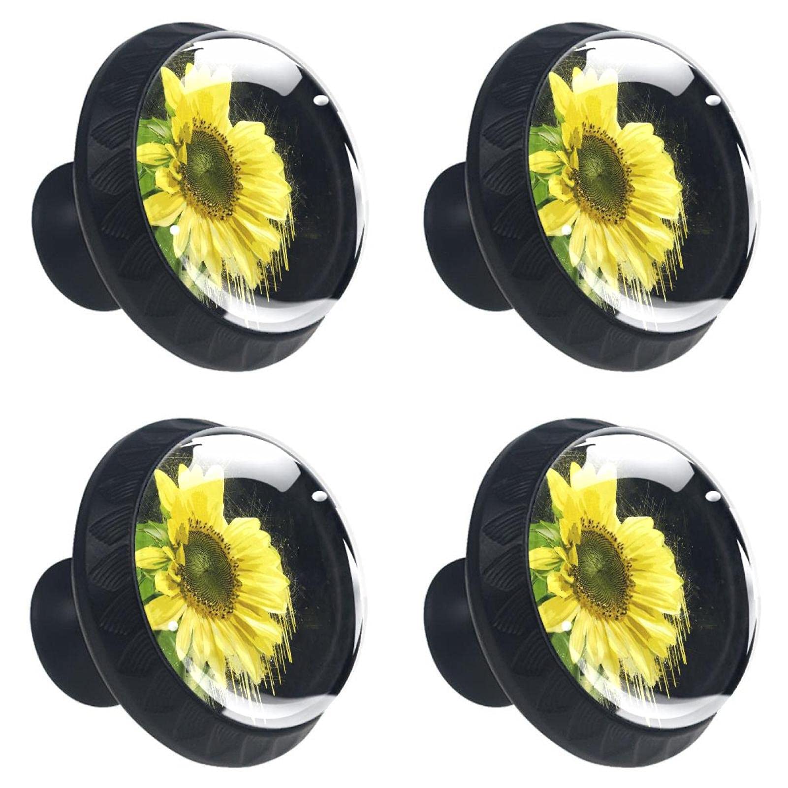 Boutons de tiroir en verre tournesol noir pour relooker un meuble terne