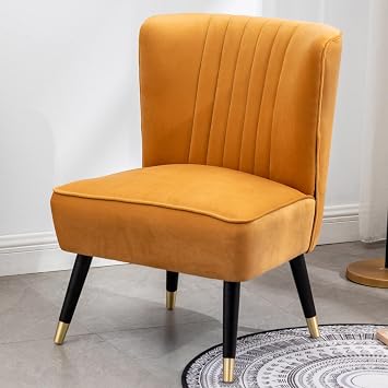 anwickjeff Velvet Accent Chair with Comfy Back,Modern Upholstered Cute Side Chair with Gold Metal Legs,Comfy Living Room Chair, Armless Wingback Slipper Chairfor Bedroom Guest Room Gold