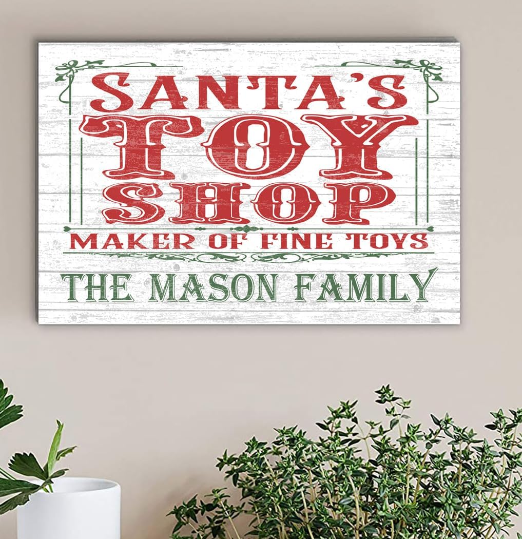 Santa's Toy Shop Christmas Holiday Sign CUSTOM Wood Rustic Vintage Style Wall Decor Farmhouse Decoration Gift Idea