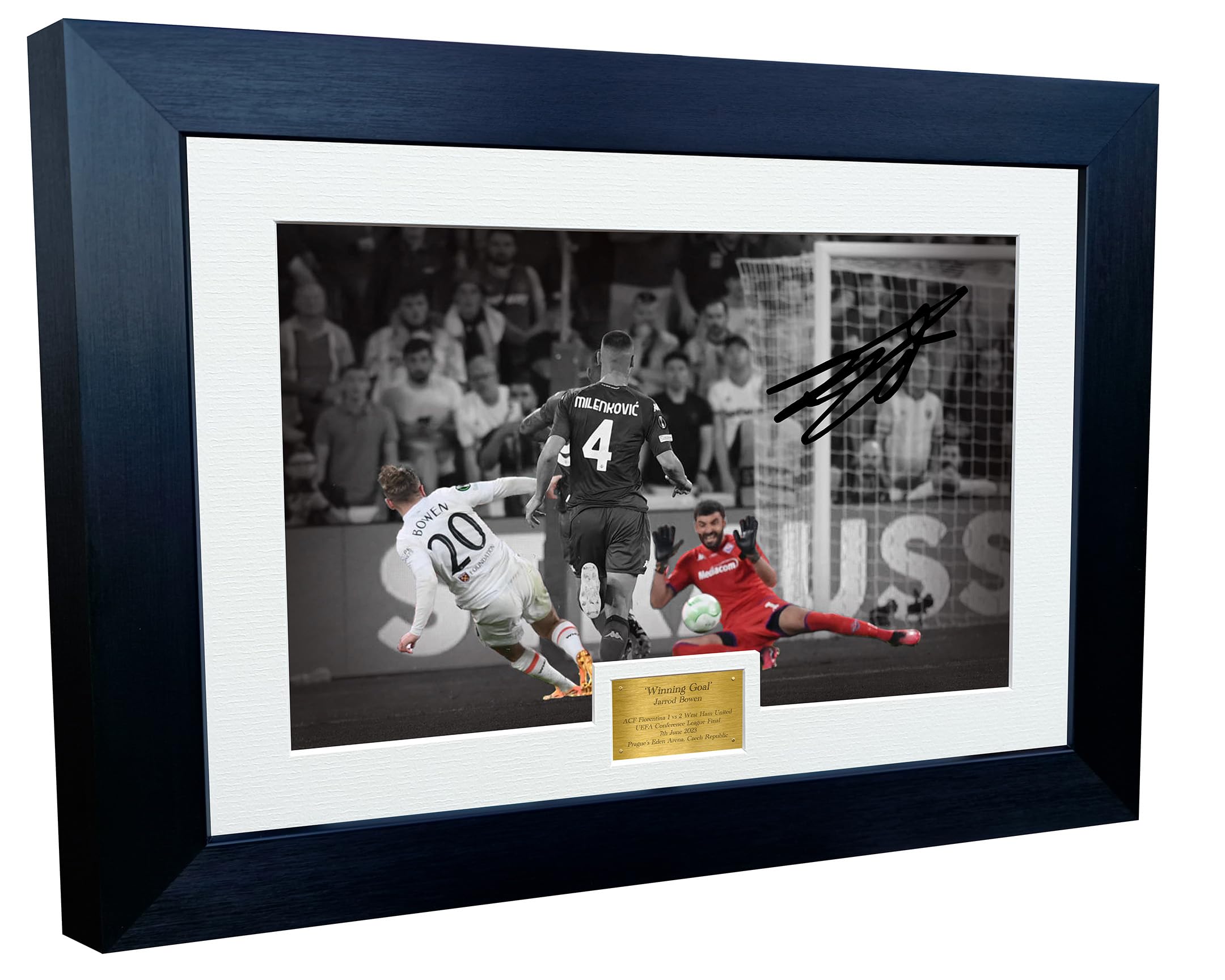 12x8 A4 Signed Jarrod Bowen West Ham United 2023 UEFA Europa Conference League final Winners Autographed Autograph Signature Picture Frame Photograph Photo Poster Football Soccer Gift
