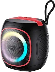INAVA Caixa de Som Portátil com Suporte para Celular, 15h de Bateria, IPX6 à Prova d'Água, Luzes RGB, Som 360°, TWS/FM/USB/TF (vermelho)
