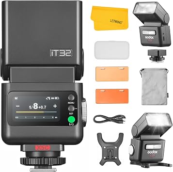 GODOX IT32 TTL Camera Flash with X5C Wireless Flash Trigger for Canon, 2.4G Wireless Flash HSS 1/8000s, Built-in Receiver& Lithium Battery, 510 Full Power Flashes, LED Modeling Light, Magnetic Hotshoe