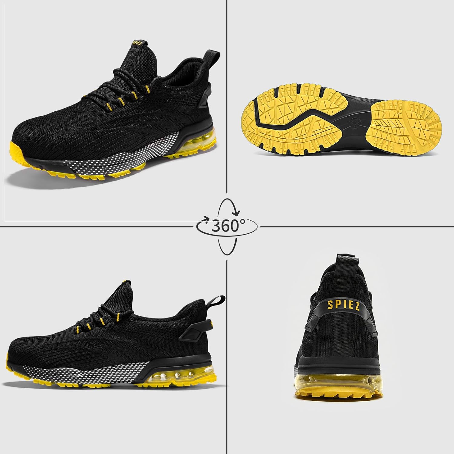 SPIEZ Composite Toe Shoes for Men Women, Lightweight Breathable Non Steel Toe Safety Shoes, Puncture Proof Slip Resistant Work Sneakers Black Blue/Black Yellow US5-12 - Image 4