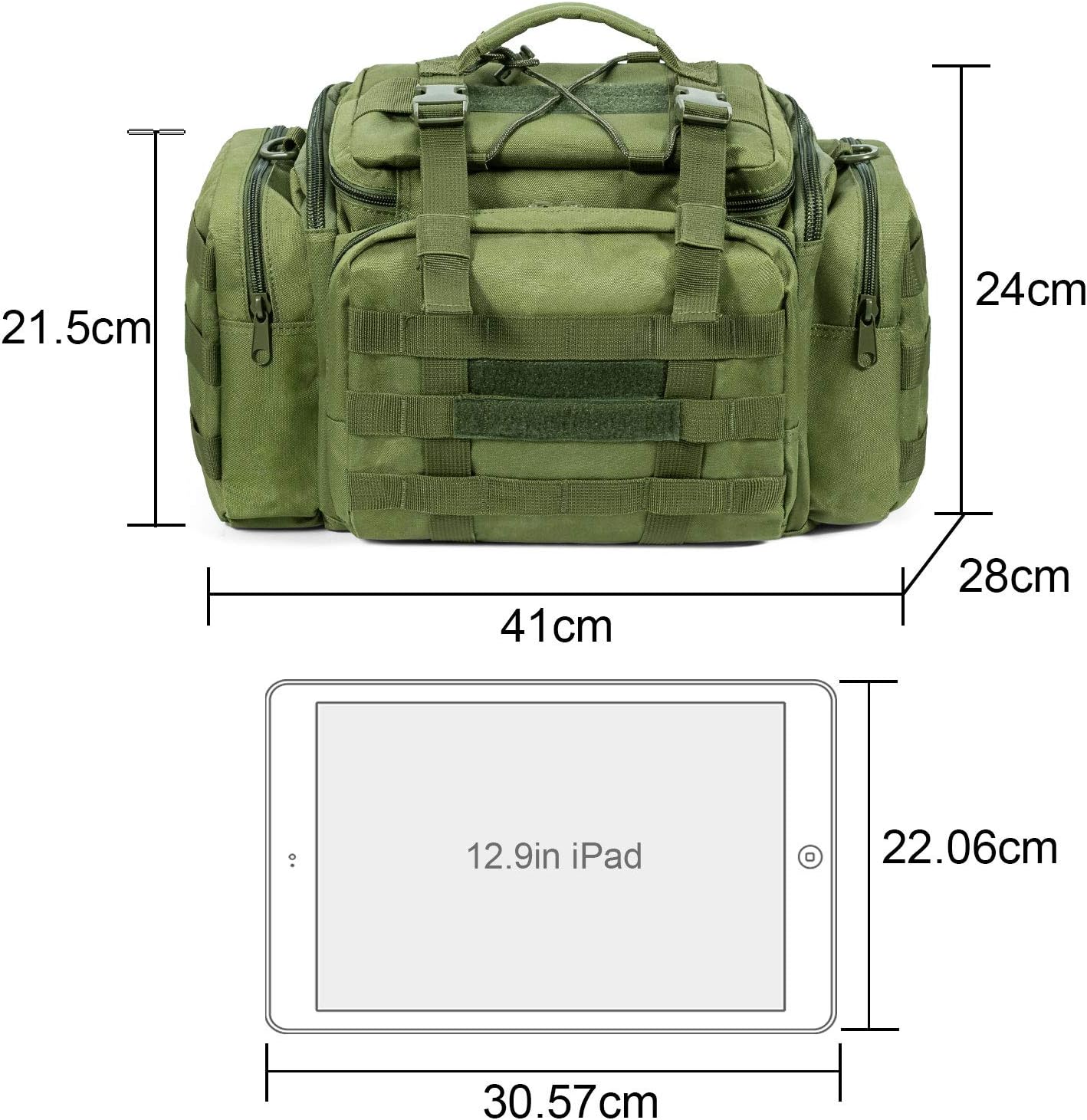Dr.Fish Fishing Tackle Bag, Shoulder Pack, Water Resistant Storage Bag 35 Liter Tactical Pack Duffle Green : Sports & Outdoors