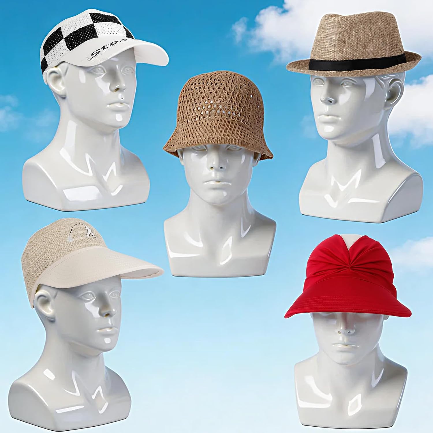 20PCS Bulk Summer Hat and Sunglasses Set for Adults - 10 Assorted Sun Hats (Fedora, Baseball, Straw, Bucket Hat, Visor) & 10 Sunglasses, Beach Hawaiian Luau Party Accessory Bundle, Photo Booth Props