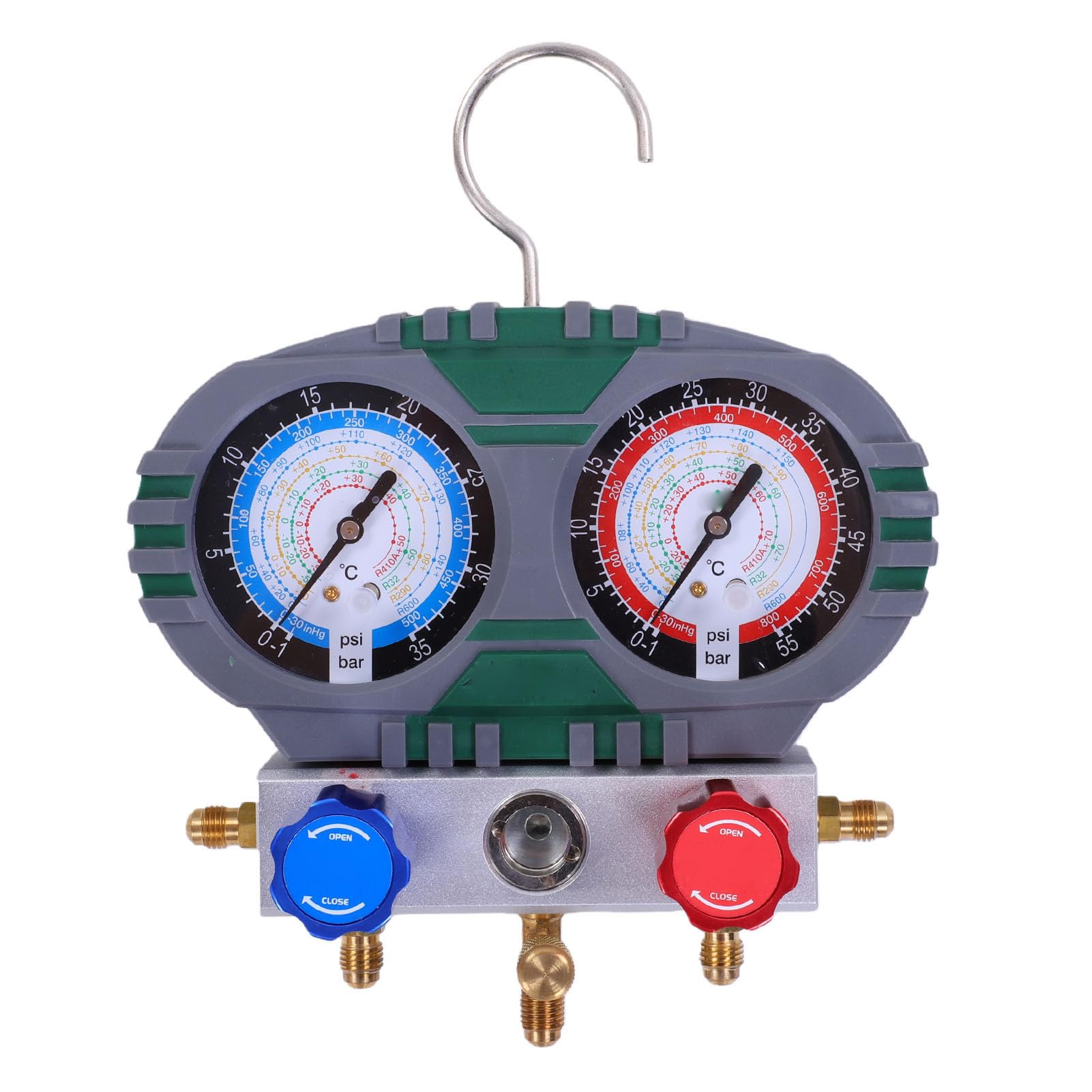 Zestaw Mierników do Kolektora AC Podwójne Wskaźniki do Dokładnej Diagnostyki Systemu HVAC, wąż 5 Stóp, 500PSI / 800PSI, Metal/mosiądz, 1 szt.