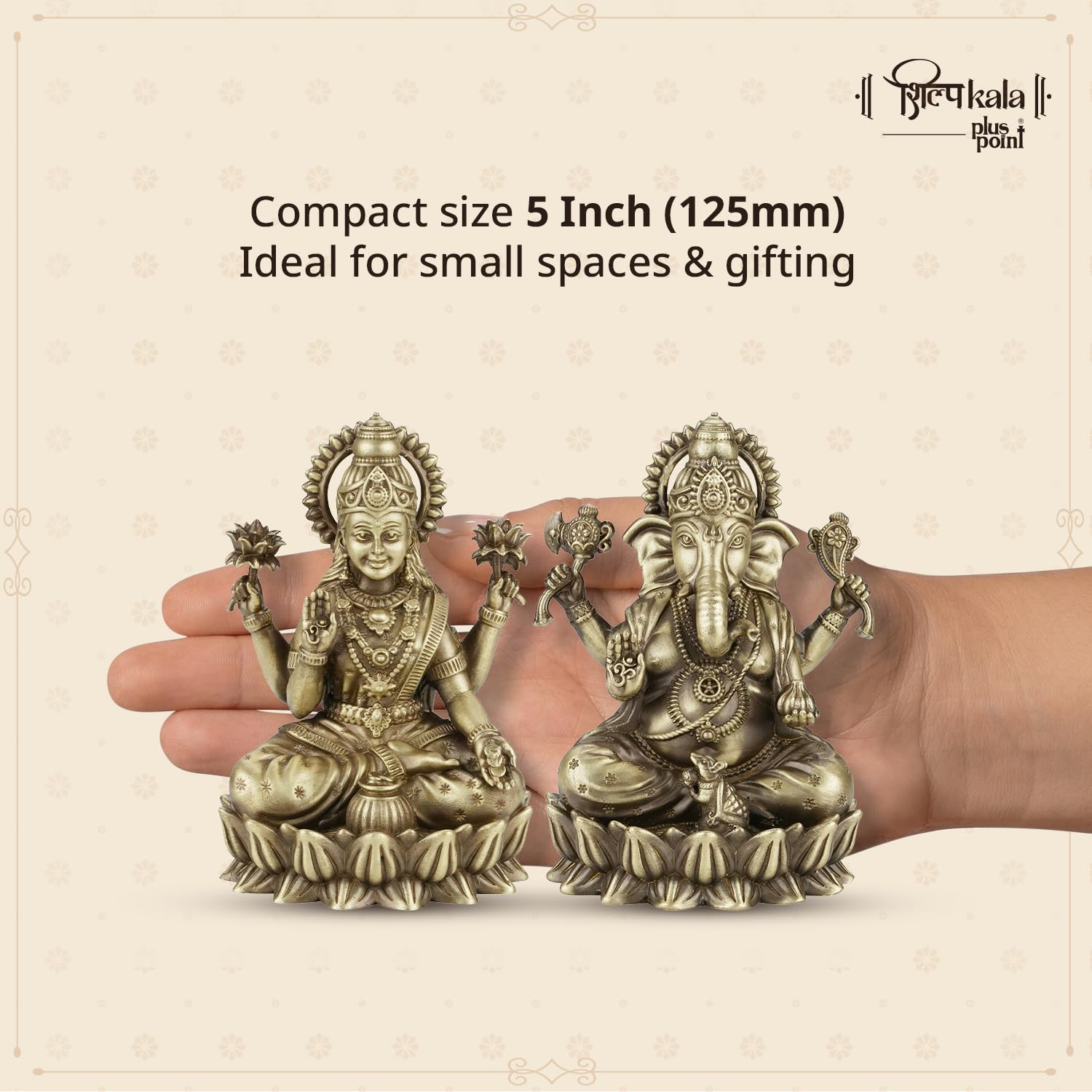 Laxmi Ganesh Brass Idol - Home & Worship Decor -5
