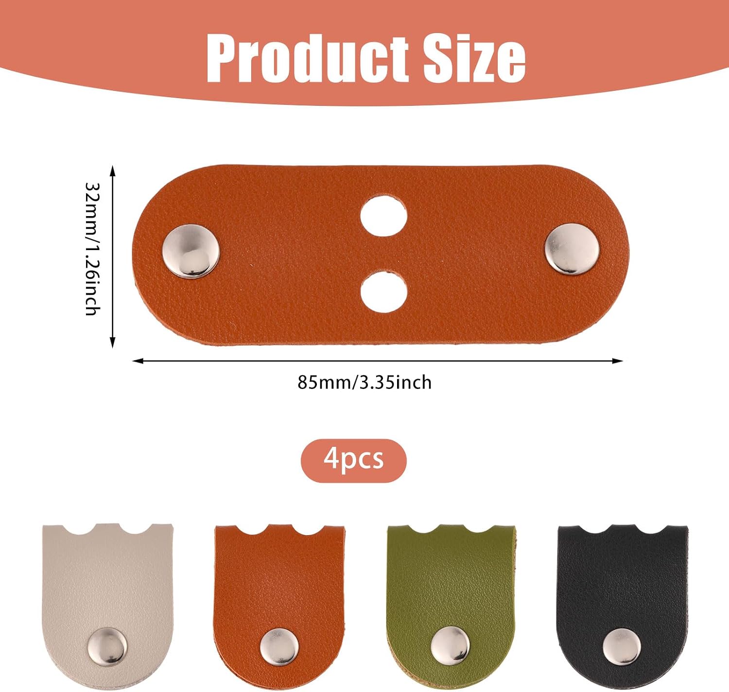 4Pcs Leather Cable Straps Organizer Cord Keeper Ties Portable Reusable Cable Management for Headphone USB Holder Tie Down Finishing Earphone Winder Clips image 2