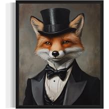 Fox in Tuxedo Poster Art Print, Animal Portraits Humor Wildlife Artwork Wall Art for Bedroom, Living Room Decor Prints Gallery 20 Fox, 16 x 20 inches, Black Frame