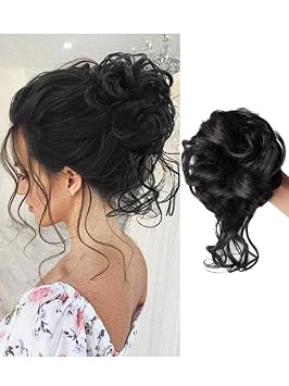 Messy Bun Hair Piece Hair Bun Scrunchies Curly Wavy Synthetic Chignon Ponytail Extensions Elastic Band Pieces Thick Updo Hairpieces for WomenNatural Black