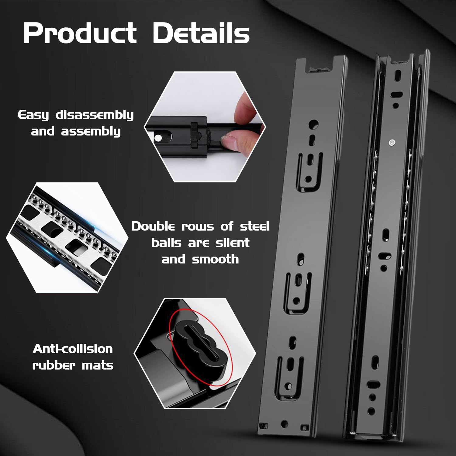 Prmape 2 Pcs Ball Bearing Drawer Runners 300mm, Ball Bearing Metal Black Runners Slides Rails Track - Image 4