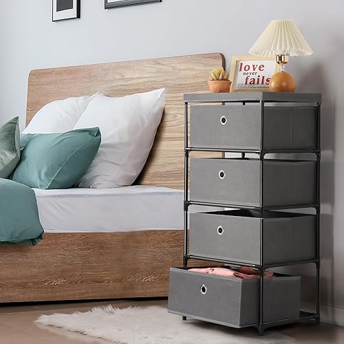 Miniatura 6 de HAITRAL Cómoda de almacenamiento de tela, organizador de ropa con cajón, unidad organizadora de almacenamiento de 4 cajones para armario, armario de