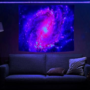 PSYHILAR Blacklight Posters for Adults and Teens Purple UV Reactive, Space Galaxy Black Light Tapestry for Boys Room (40 x 30 Inches)
