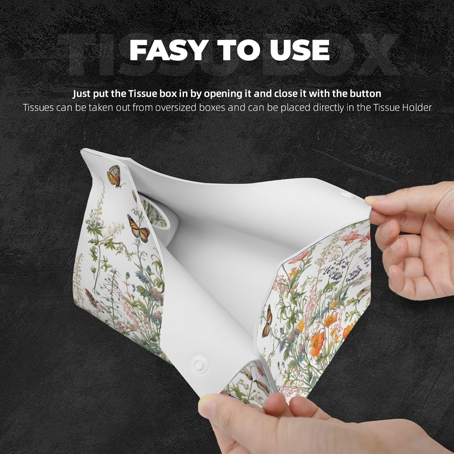 Tissue Box Cover Wildflowers Flower Leaves Butterfly Rectangle PU Leather Tissue Box Holder for Car Bathroom Bedroom Desk Tabletop Decor image 3