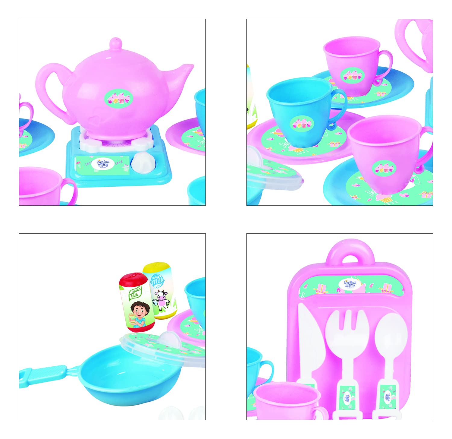 Kingdom of Play Tea Party Set – Pretend Play Kitchen Set for Kids with Teapot, Cups & Accessories | Multicolor Roleplay Toy for Girls & Boys | BPA-Free Plastic | Age 24M+ 2